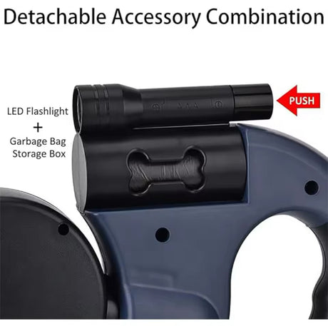 LED spotlight dual head reflective pet leash with automatic extension and one click locking for cat and dog leash 3m