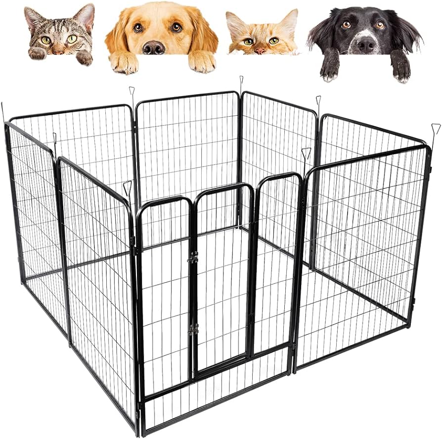 8-Panel Foldable Metal Pet Playpen with Gate