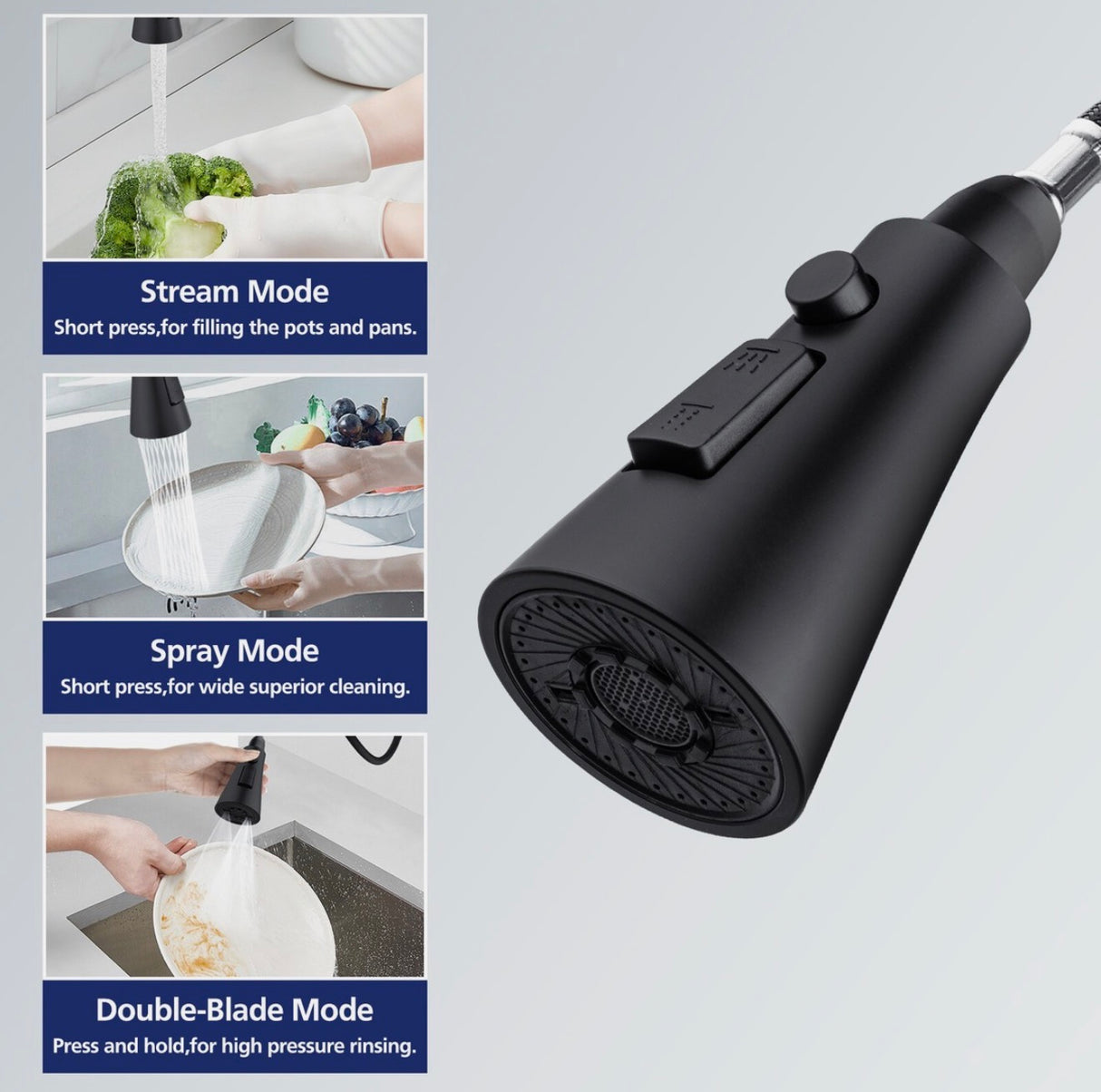 ACA Black 3 Modes Pull Out Kitchen Mixer Tap Laundry Sink Faucet Swivel