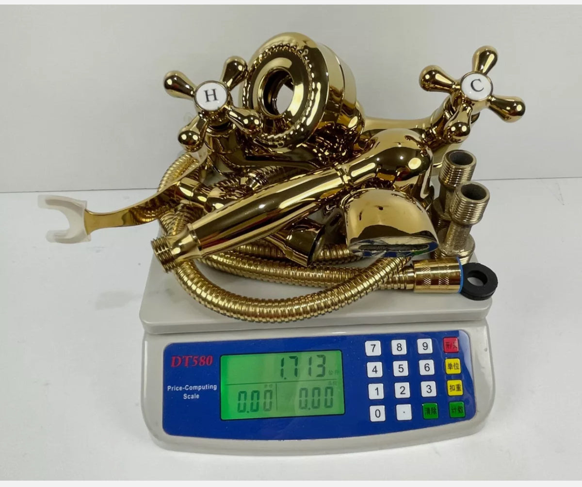 Gold Brass Bath Tap & Handheld Shower Set