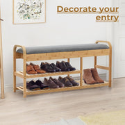 3-Tier Bamboo Shoe Bench with Cushion & Drawer – 150 kg