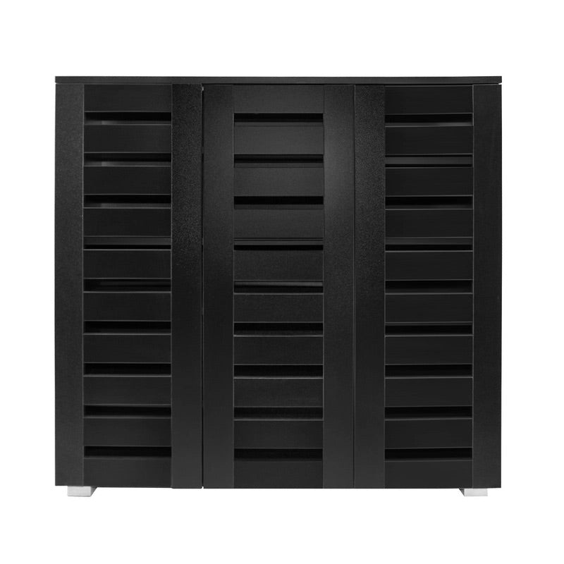 4-Tier Black Shoe Cabinet with Slatted Doors – Up to 30 Pairs