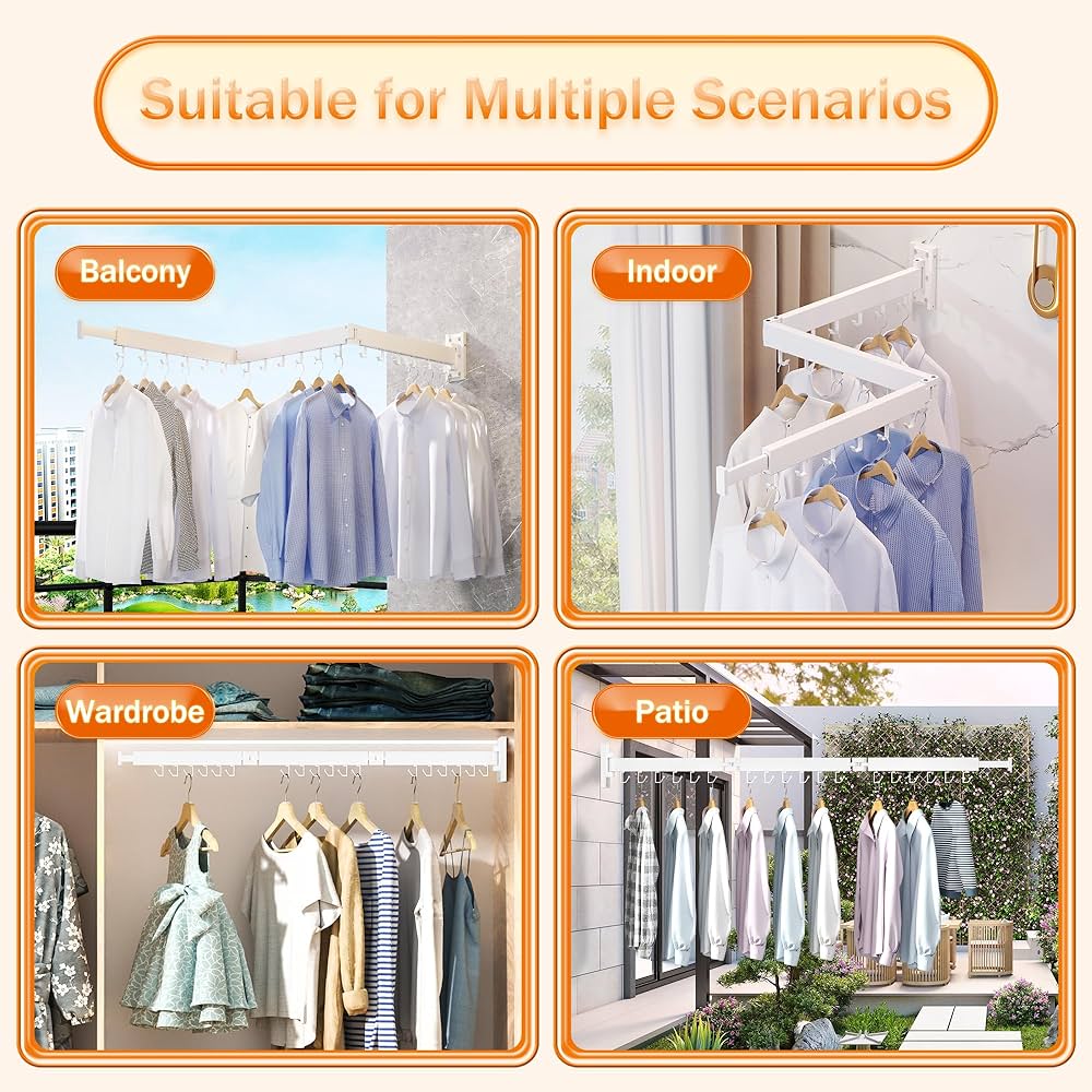 Tri-Fold Wall-Mounted Clothes-Drying Rack – White