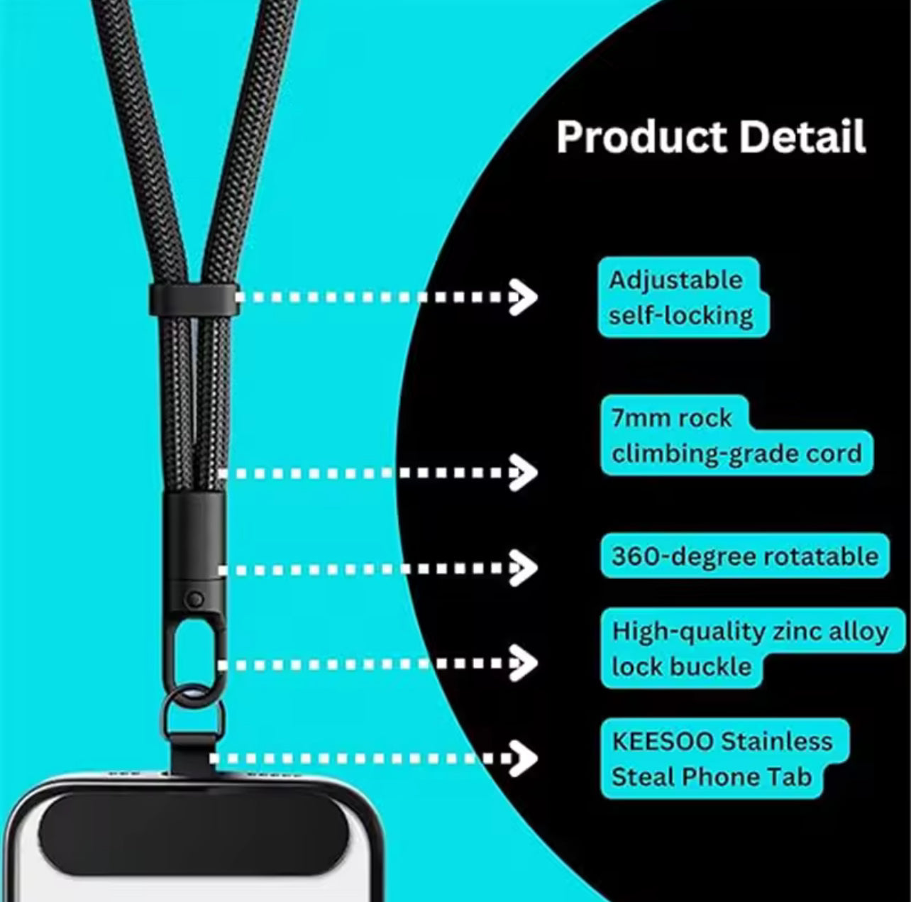 Adjustable Phone Wrist Lanyard with 2 Tether Tabs