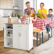 107 cm Rolling Kitchen Island with Wine Rack & Cabinet