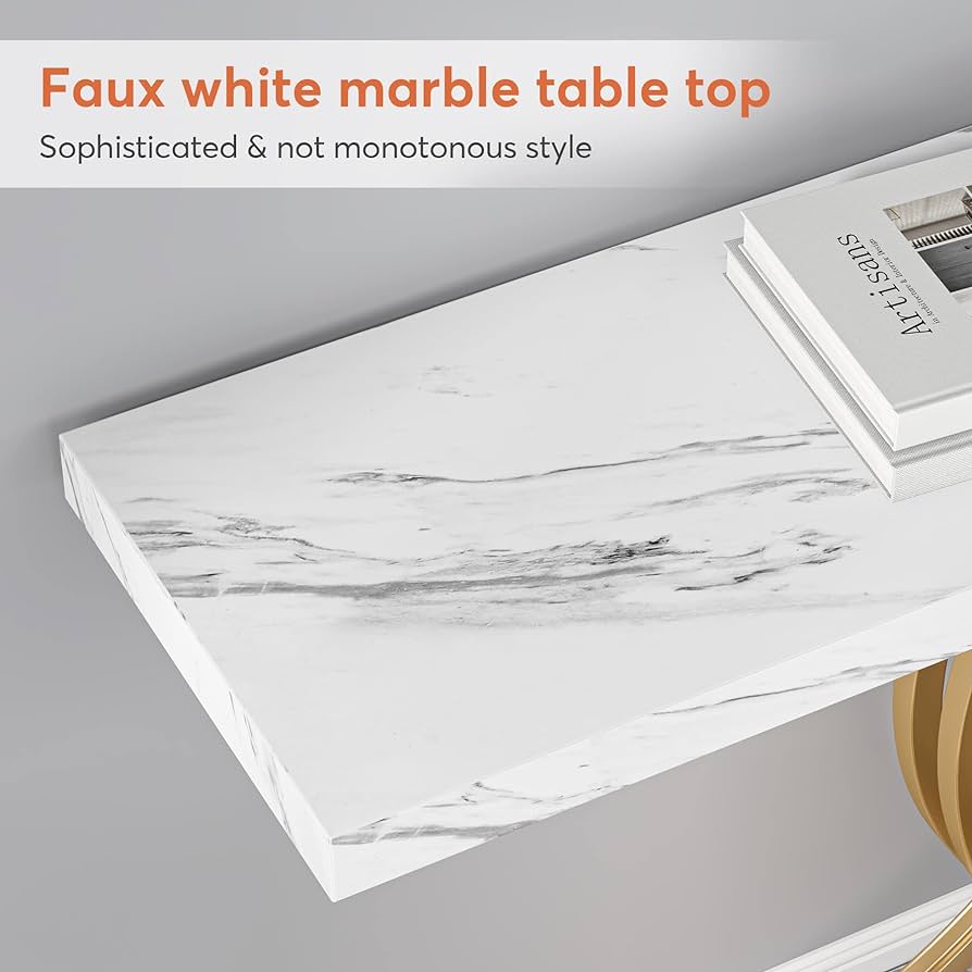 99 cm Gold & White Faux-Marble Console Table