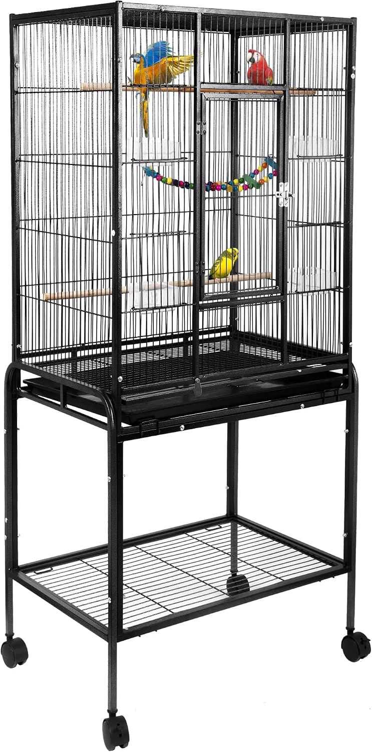 135cm Large Rolling Bird Cage with Storage Shelf & Removable Tray