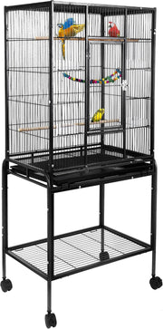 135cm Large Rolling Bird Cage with Storage Shelf & Removable Tray