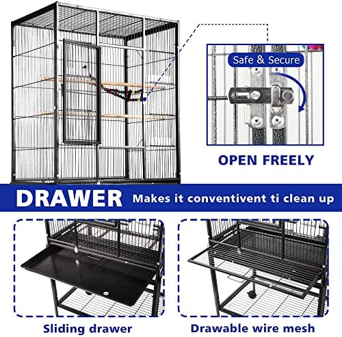 135cm Large Rolling Bird Cage with Storage Shelf & Removable Tray