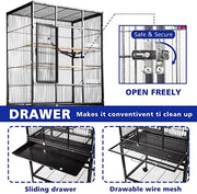 135cm Large Rolling Bird Cage with Storage Shelf & Removable Tray
