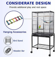 135cm Large Rolling Bird Cage with Storage Shelf & Removable Tray