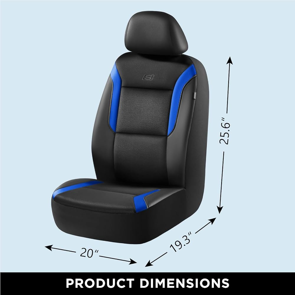 Memory Foam Car Seat Covers, Leather & Mesh Thick Protection, Black Front Cover, Airbag Compatible, Automotive Comfort & Protection for Most Cars, Trucks, SUVs, Black & Memory Foam (SK01055)