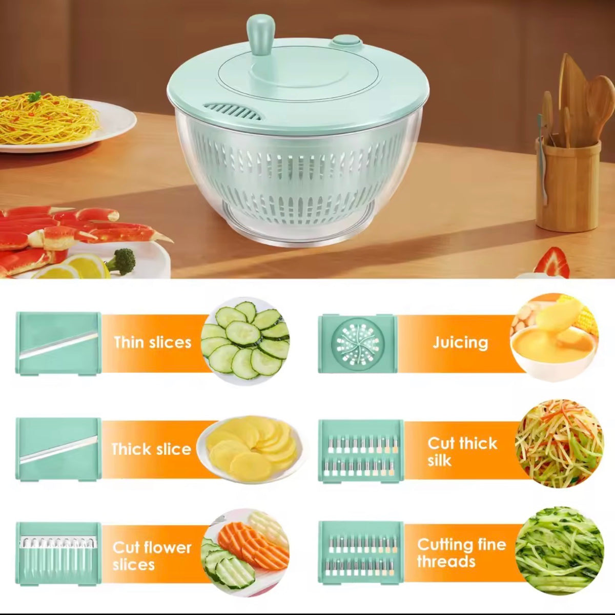 6-in-1 Salad Spinner, Vegetable Washer & Slicer Set