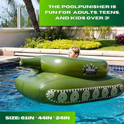 Pool Punisher Inflatable Toy Tank with Squirt Gun- Swimming Accessories for Kids, Teens and Adults - Giant Size Outdoor Water Toys for Lakes and Beach - Swim Stuff for Summer