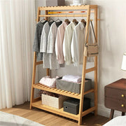 165cm Bamboo Garment Rack with 3 Shelves & 10 Hooks