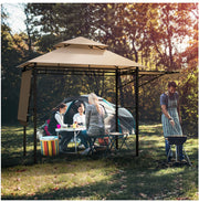 Outdoor BBQ Grill Gazebo with Adjustable Side Awnings & Shelves