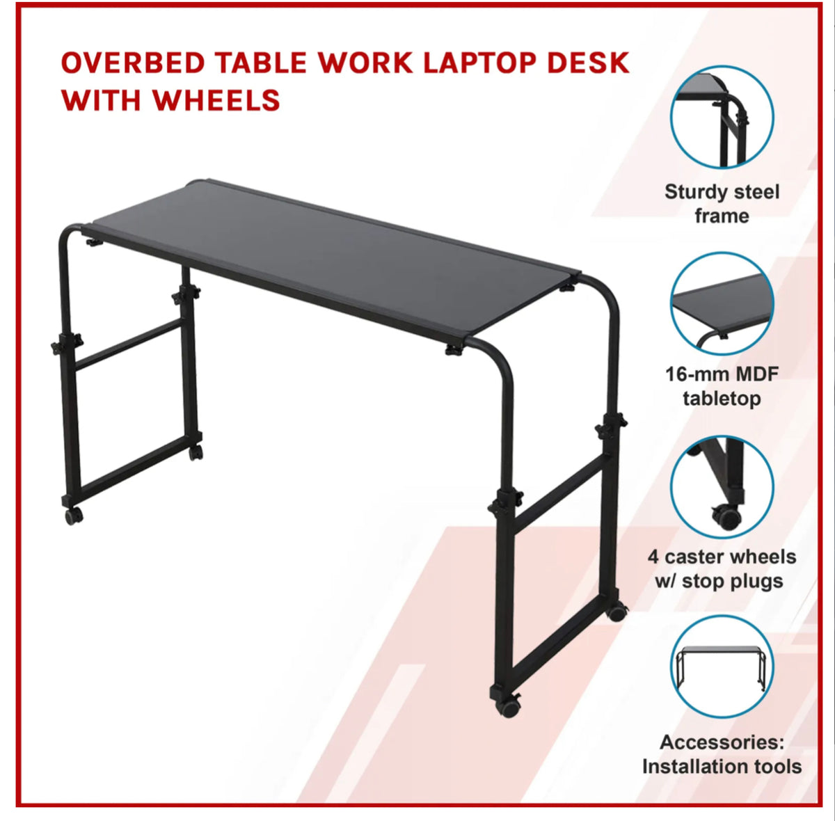 Mobile Overbed Laptop & Work Table with Wheels