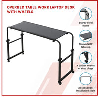 Mobile Overbed Laptop & Work Table with Wheels