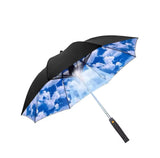 Portable Umbrella For Outdoor Protection | Waterproof Materials 3-in-1 Umbrella With Fan And Sprayer Blue and white cloud