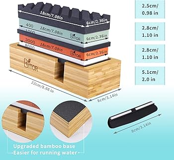 Sharpening Stone,4 Side Grit 400/1000 3000/8000 Grit, Knife Sharpener Stone with Non-Slip Rubber Stone Holder, Flattening Stone,Leather Strop, Honing Guide, Cut Resistant Gloves