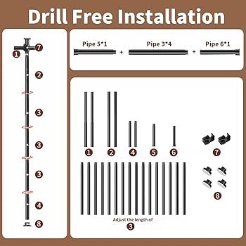 Room Divider Curtain Rod No Drilling, Wall Divider for Room Separation, 121-304cm(H) 71-177cm(W) Adjustable, Heavy Duty Floor to Ceiling Tension Curtain Stand, Black