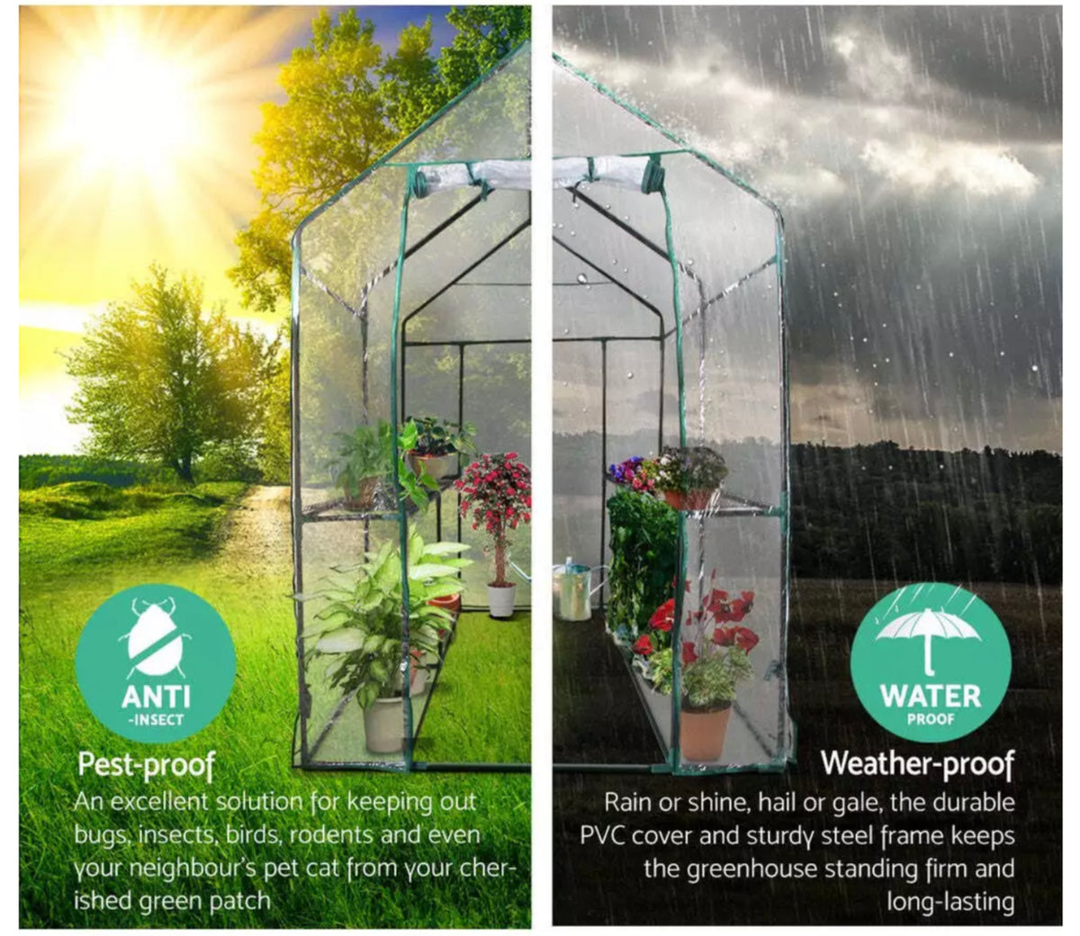 1.9 m Walk-In Greenhouse with 4 Shelves & PVC Cover