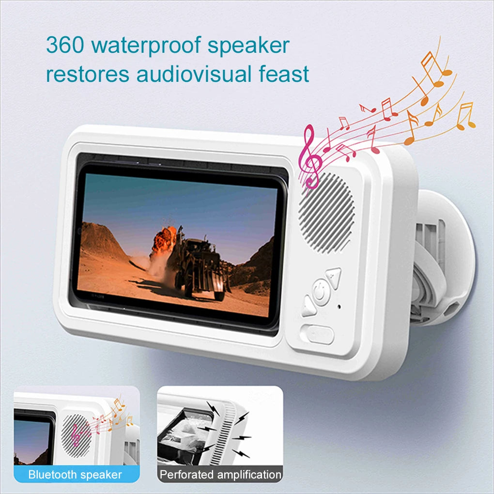 Splash-Resistant Shower Phone Holder with Bluetooth Speaker