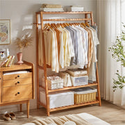 165cm Bamboo Garment Rack with 3 Shelves & 10 Hooks