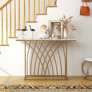 120 cm Gold & White Faux-Marble Console Table