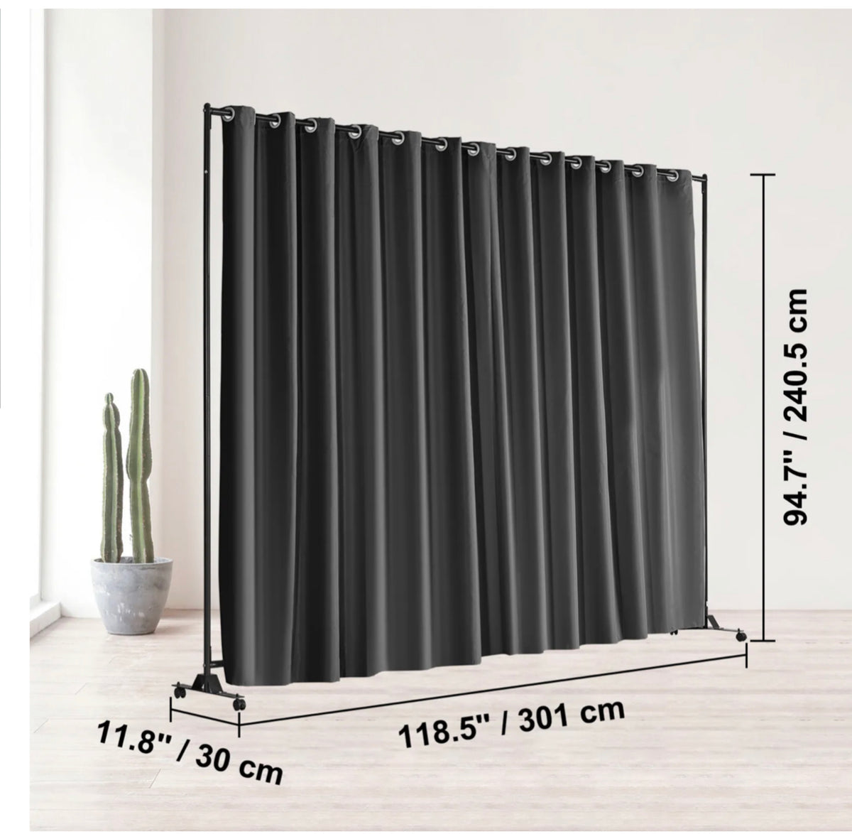 301 × 240 cm Rolling Curtain Room Divider – 2 In-Stock Colours