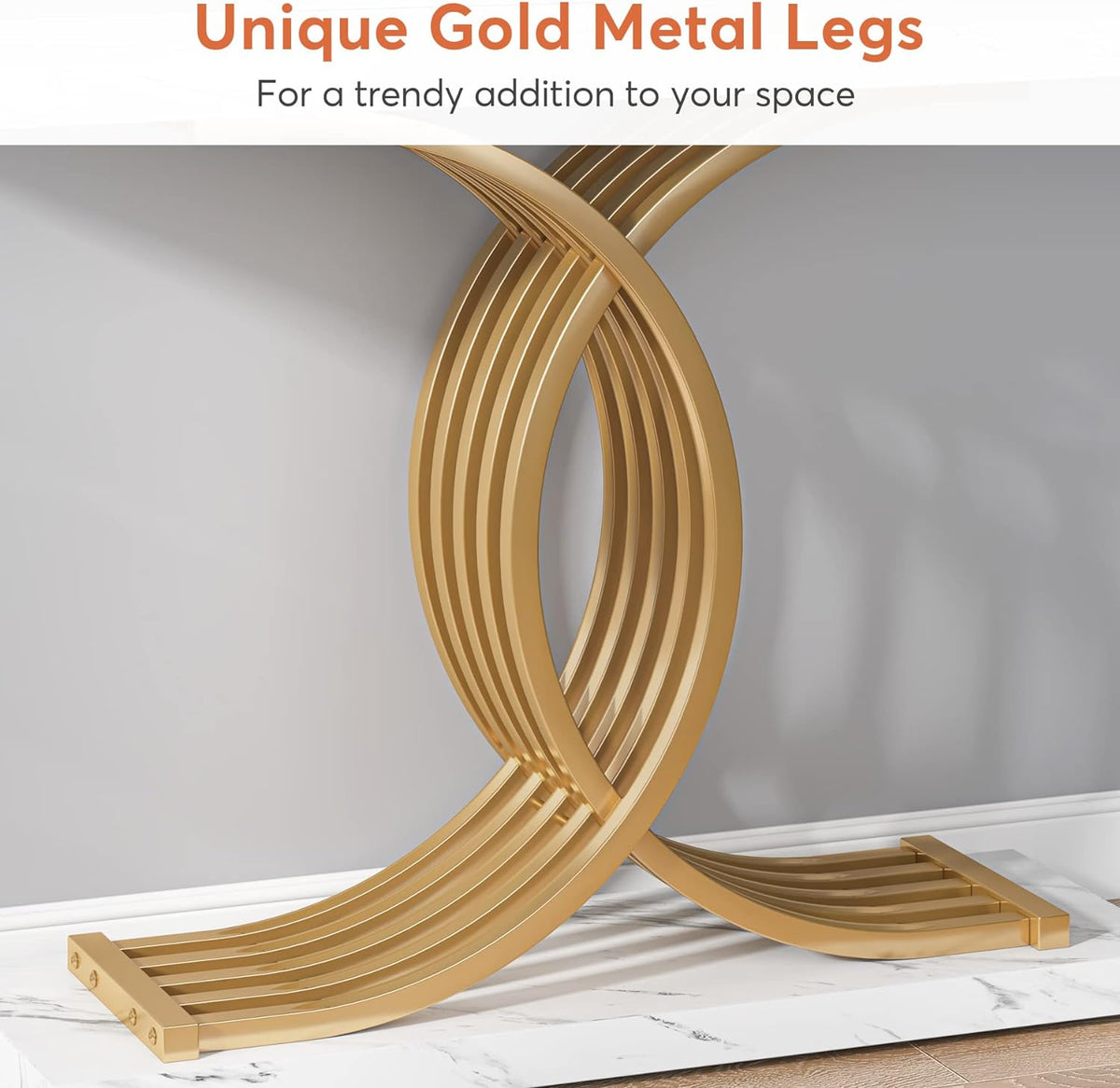99 cm Gold & White Faux-Marble Console Table