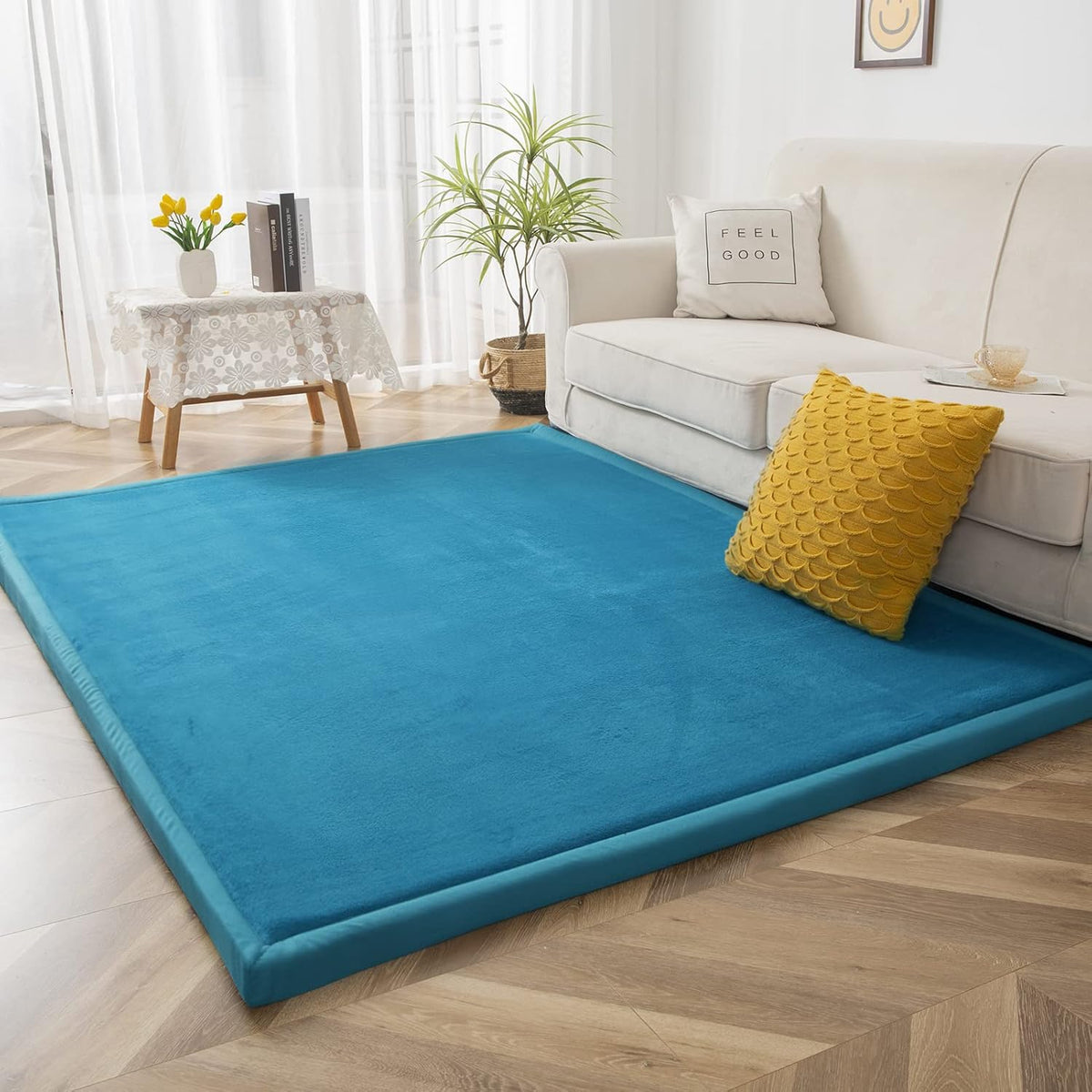 Coral Velvet Area Rug, 3cm Thick Non-Slip Fluffy Short Pile Crawling Rug, Modern Washable Soft Rug for Boys or Girls Children's Room, Living Room (Bluestone, 150×200cm)