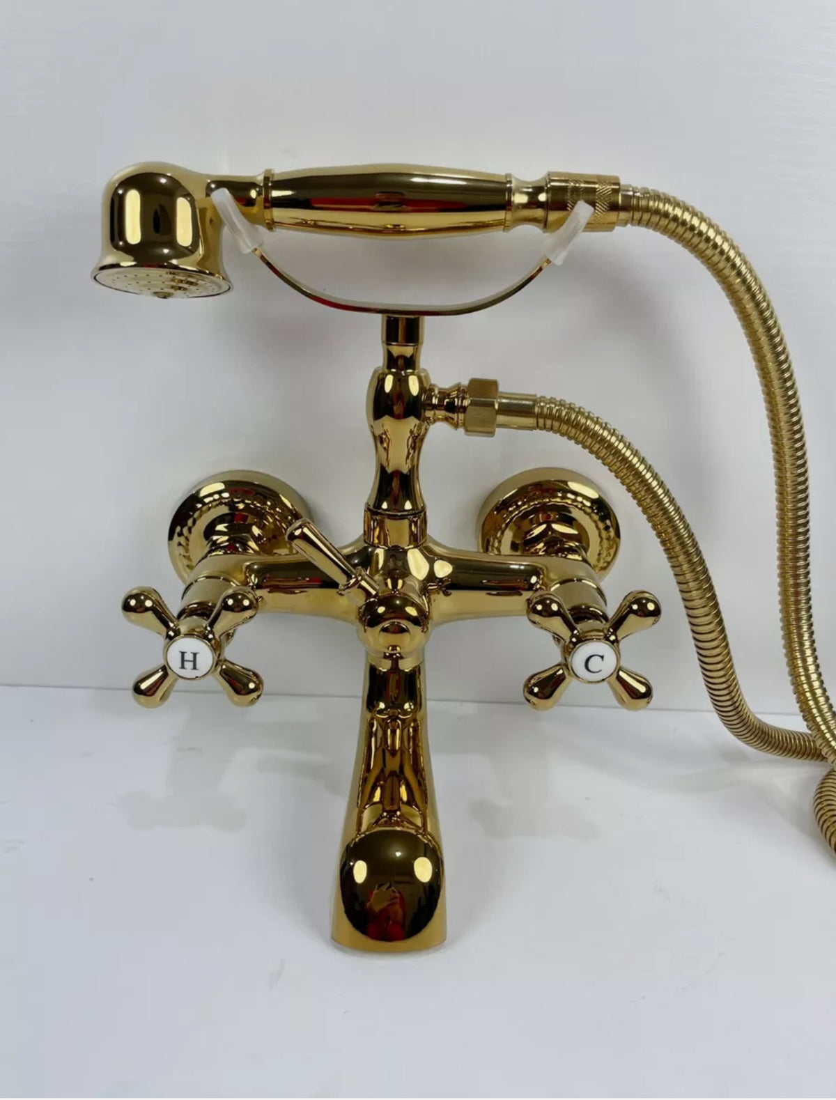Gold Brass Bath Tap & Handheld Shower Set