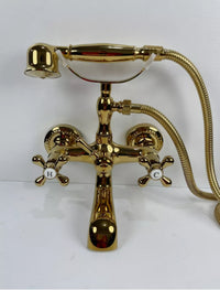 Gold Brass Bath Tap & Handheld Shower Set