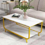 2-Tier Faux-Marble Coffee Table with Metal Frame