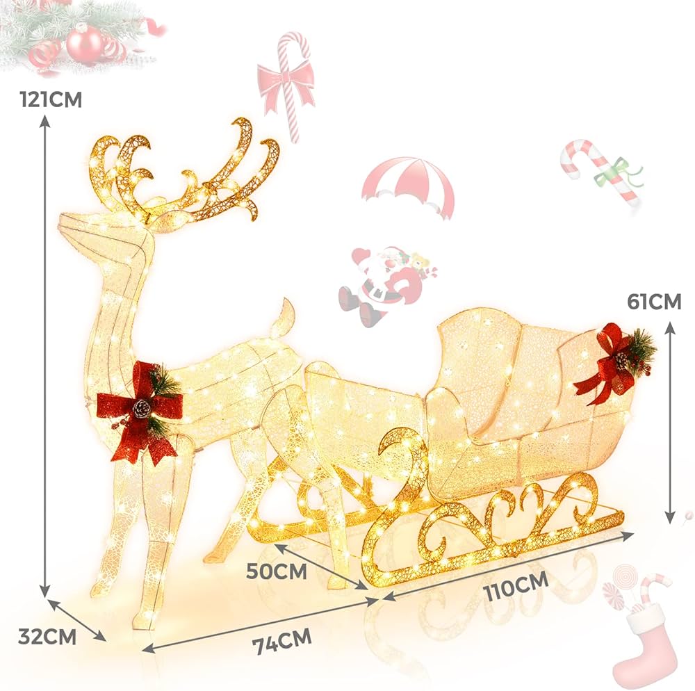 6 ft Pre-Lit Reindeer & Santa Sleigh Yard Display
