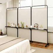 188cm Rolling 3-Panel Room Divider with 3 Shelves – 3 Colours