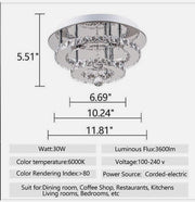 Luxury Crystal 36W Ceiling Light Flush Mount Chandelier Bedroom light Remote