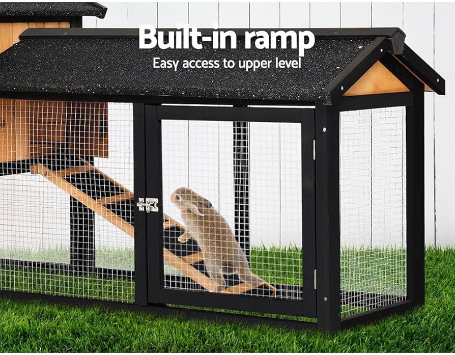 Chicken Coop Large Rabbit Hutch, Coops Wooden Pet House Run Cage Walk in Door Guinea Pig Ferret Feeder Bunny Hen Chook, Outdoor Metal Roof Tray Hatch Nesting Box Farm DIY