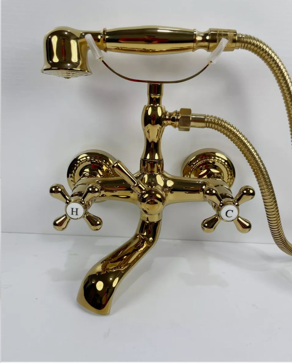 Gold Brass Bath Tap & Handheld Shower Set