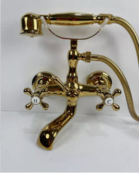 Gold Brass Bath Tap & Handheld Shower Set