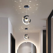 Moon Pendant Lamp, Ceiling Lamp, Creative Styling, for Bedroom Living Room Restaurant Bar Kitchen (Gold, Cool White)