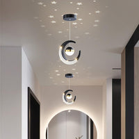 Moon Pendant Lamp, Ceiling Lamp, Creative Styling, for Bedroom Living Room Restaurant Bar Kitchen (Gold, Cool White)