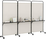 188cm Rolling 3-Panel Room Divider with 3 Shelves – 3 Colours