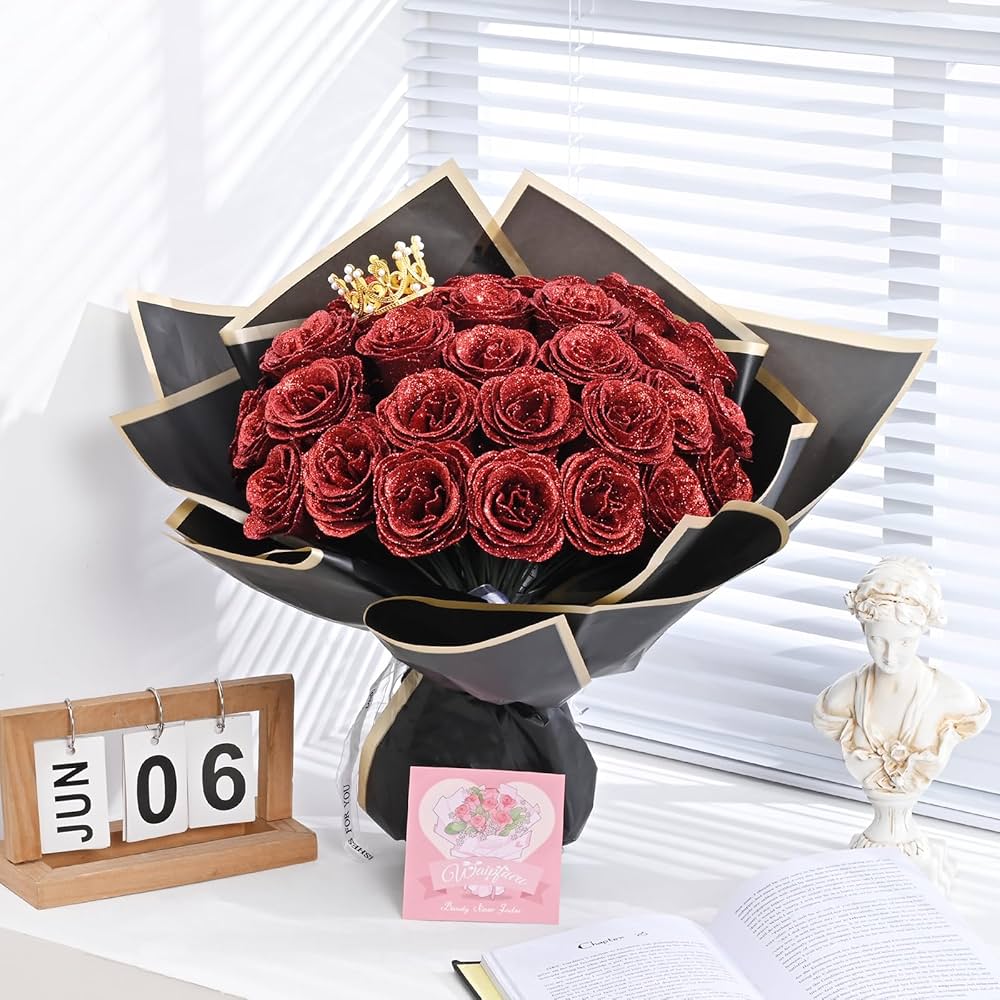DIY Glitter Rose Bouquet Kit – 24 Artificial Roses
