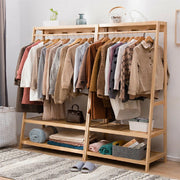 165cm Bamboo Garment Rack with 3 Shelves & 10 Hooks