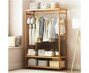 Rolling 3-Tier Bamboo Garment Rack – 78 × 41 × 169cm