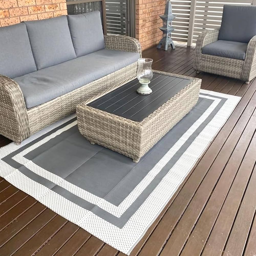 152 × 244 cm Grey & White Reversible Outdoor Rug