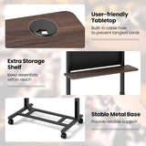 Rolling Podium Stand, 103-125cm Height Adjustable Lectern Table with Tilted Tabletop & Edge Stopper, Mobile Pulpit with Storage Shelf for Classroom, Office, Churches, Walnut