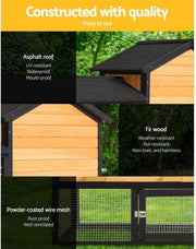 Chicken Coop Large Rabbit Hutch, Coops Wooden Pet House Run Cage Walk in Door Guinea Pig Ferret Feeder Bunny Hen Chook, Outdoor Metal Roof Tray Hatch Nesting Box Farm DIY